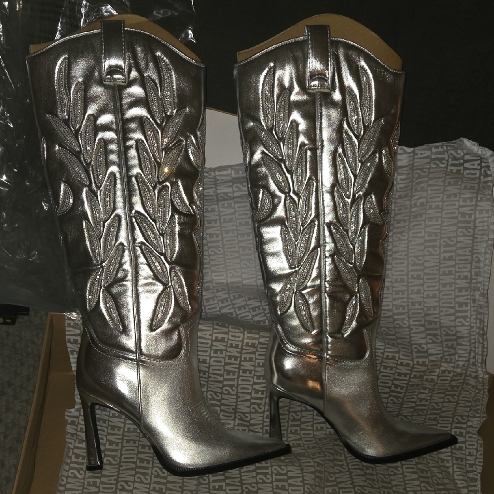 Steve Madden Silver Heeled Boots...NEW WITH TAGS!!